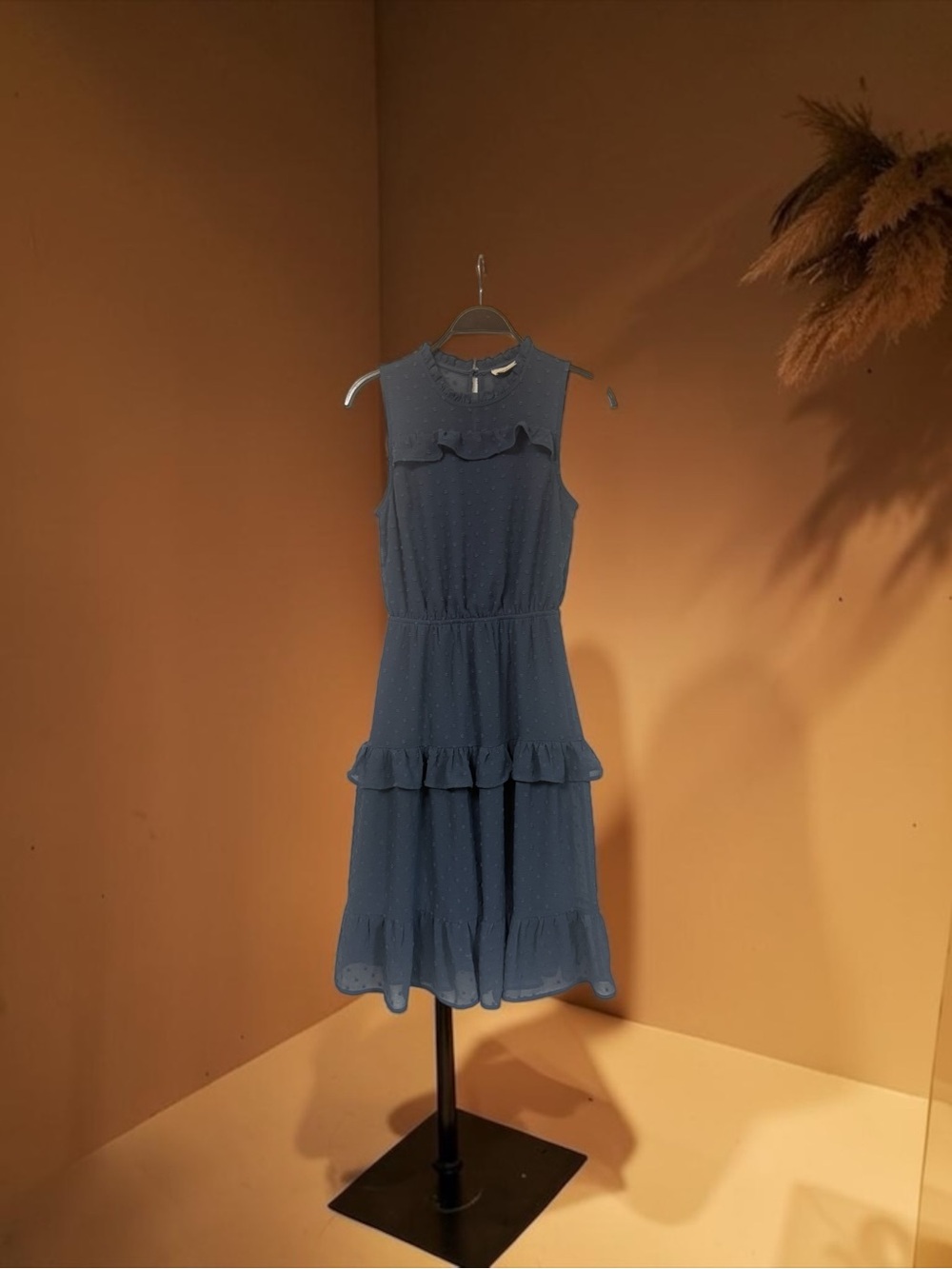 Sleeveless Ruffle Tiered Midi Dress in Slate Blue